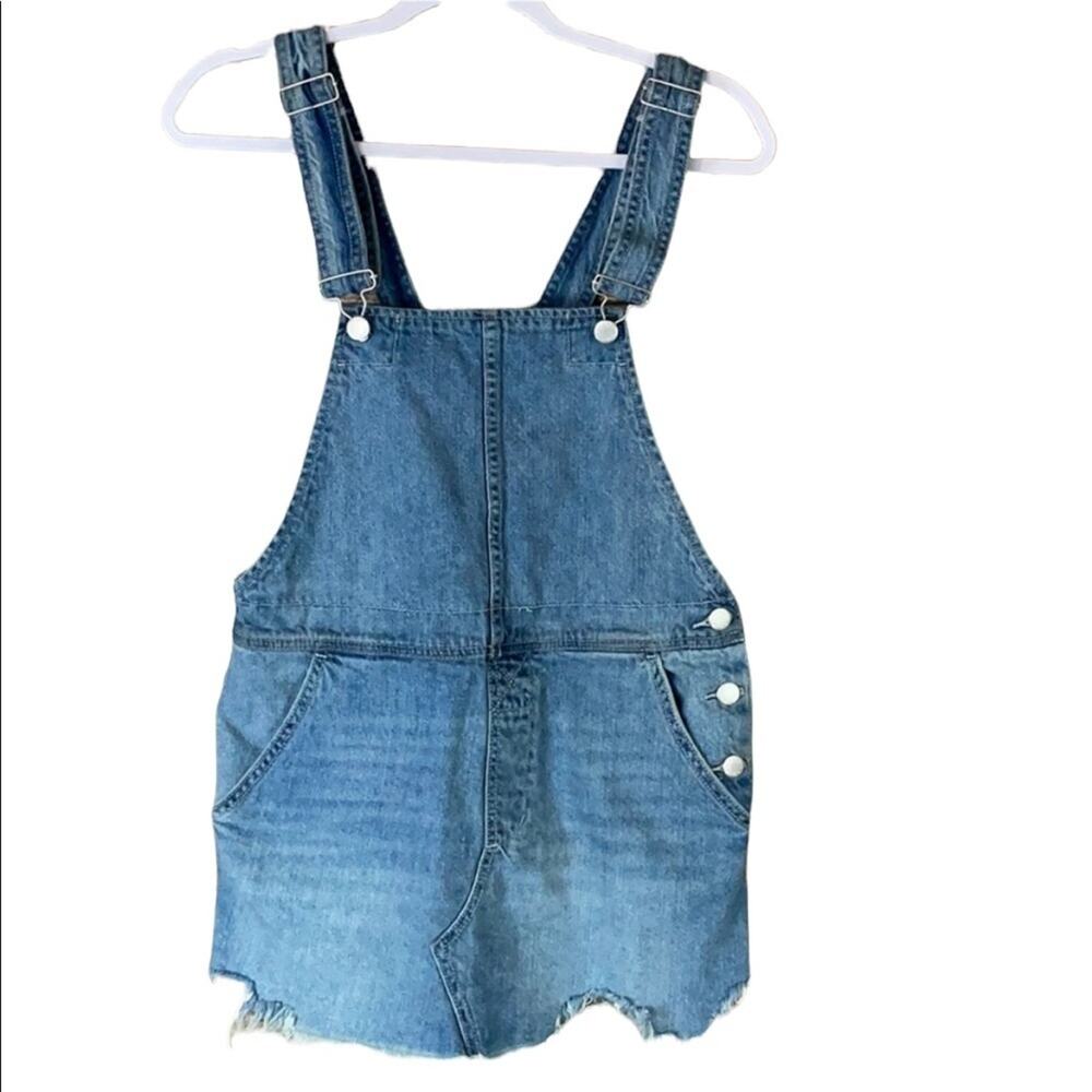 Free People Torn Up Jumper Overall Dress Distressed Blue Denim Size 2